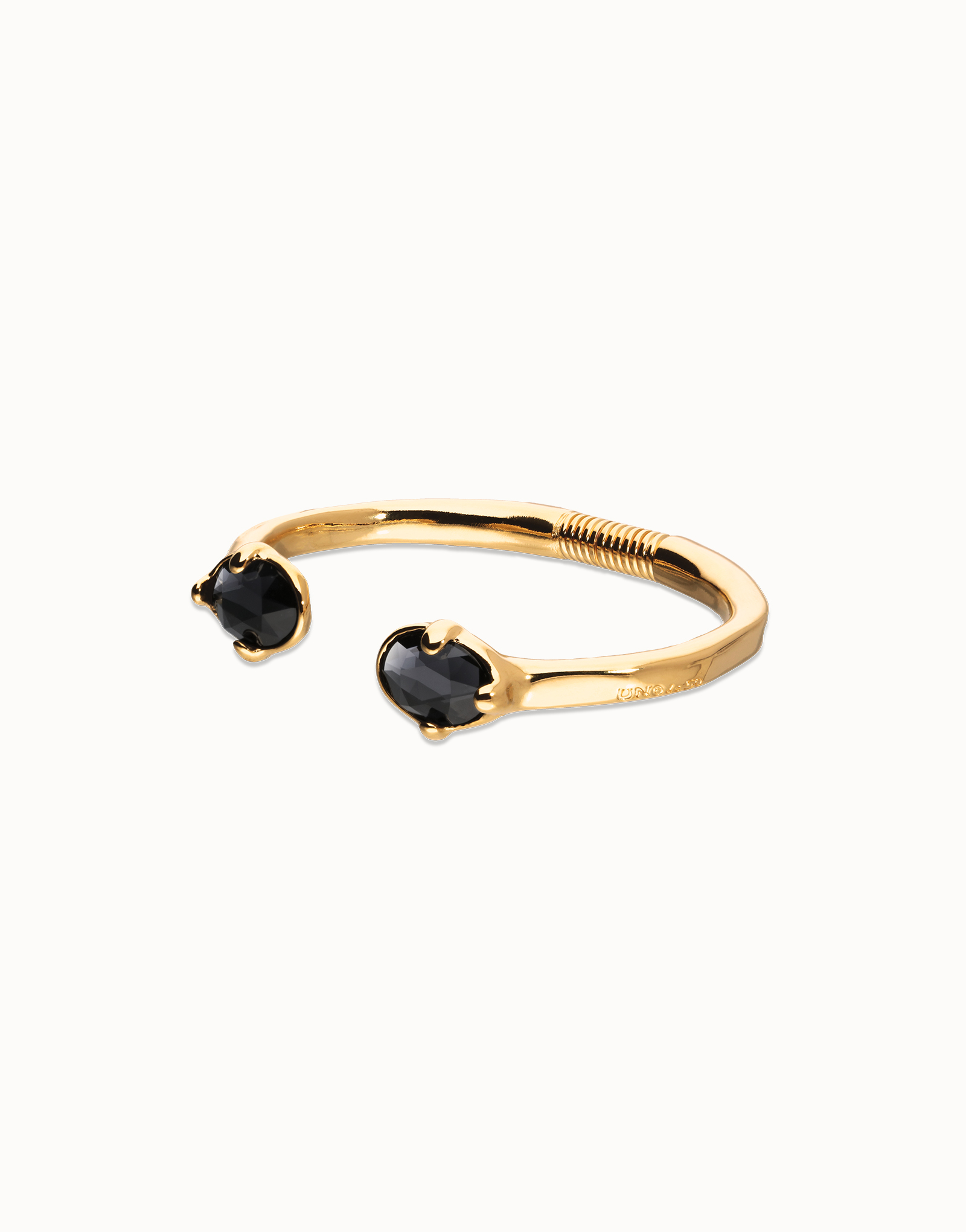 Bangle bracelet with two oval faceted black crystals, Golden, large thumbnail